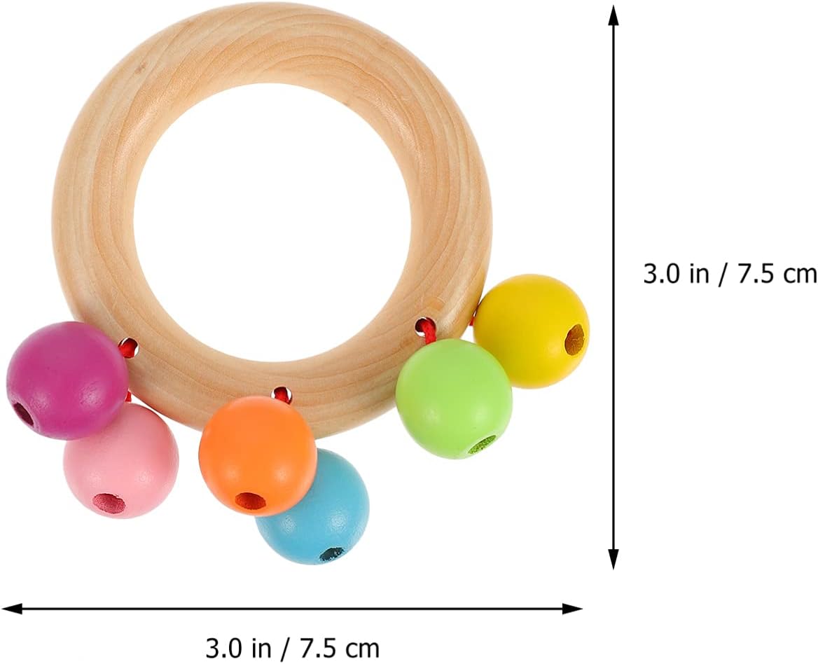 Montessori Wooden Rattles (4 Pack) with colorful beads, designed to stimulate sensory exploration and fine motor skills in babies and toddlers.