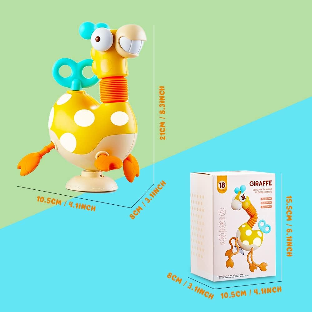 Montessori Silicone Sensory Giraffe Toy | Interactive Flexible Giraffe with Sensory Elements and Bright Colors for Baby Development ā Dimensions: 21cm (8.3 inches) height