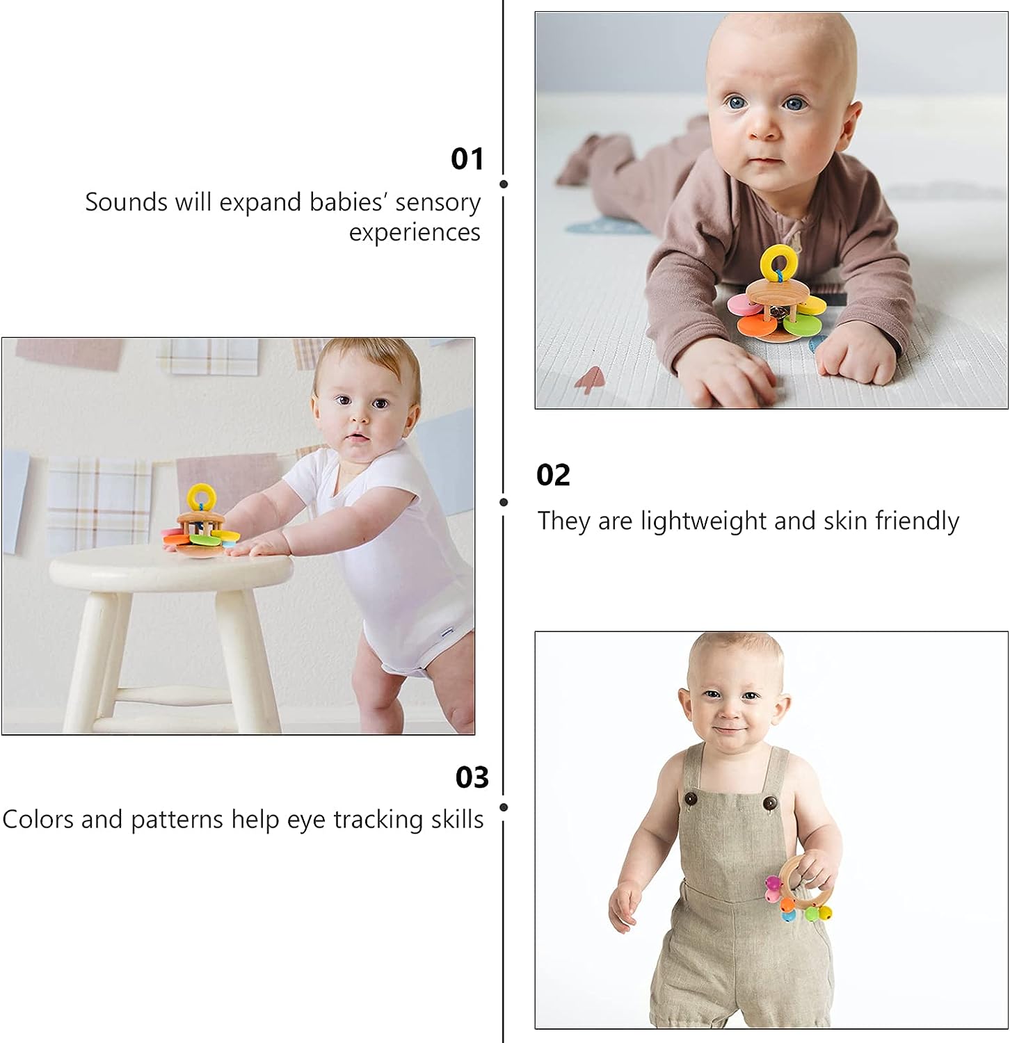 Montessori Wooden Rattles (4 Pack) for Babiesβ Sensory Development