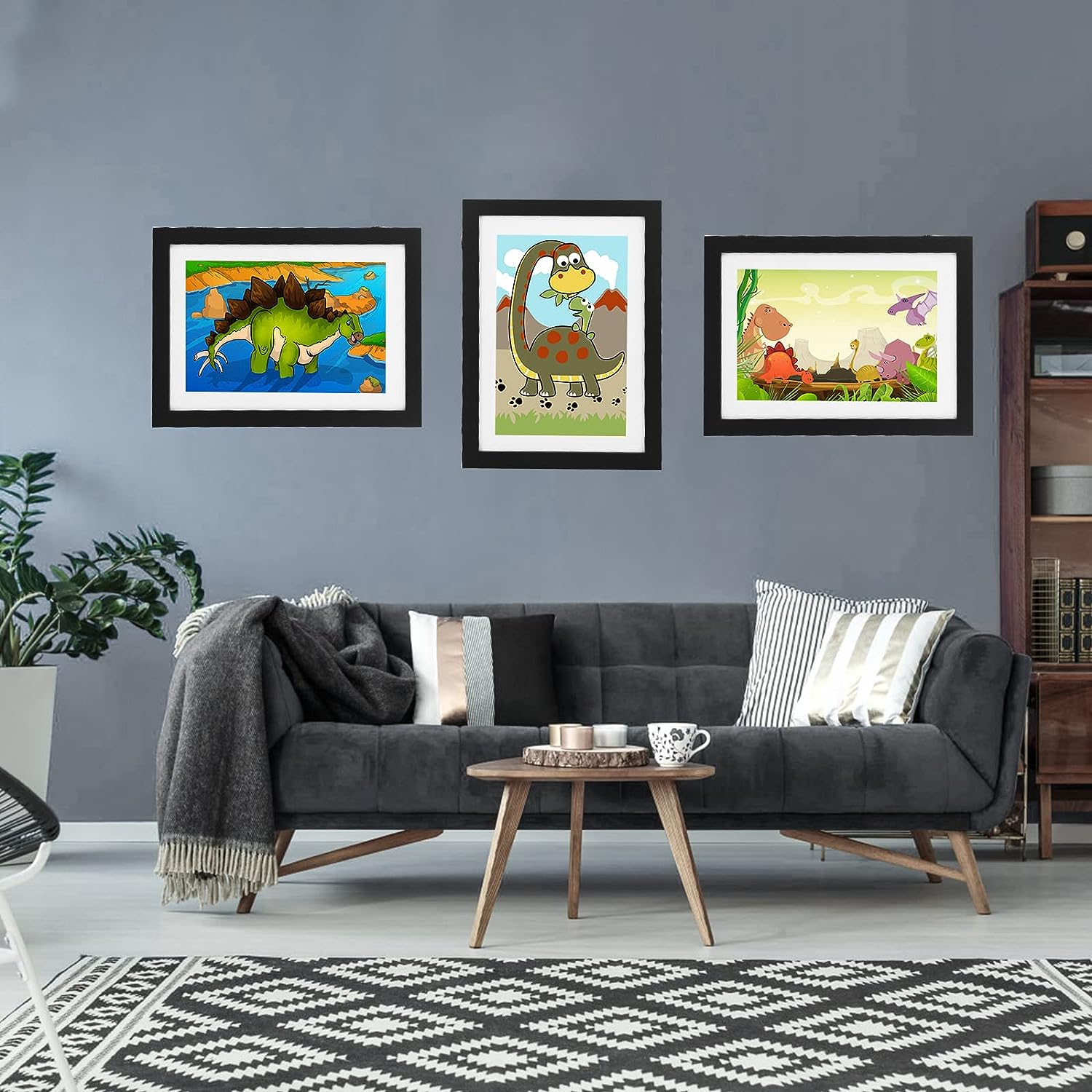 Montessori Art Frame - Dinosaur-themed framed artwork for kids' room decor, promoting creativity and aesthetic development through playful designs.