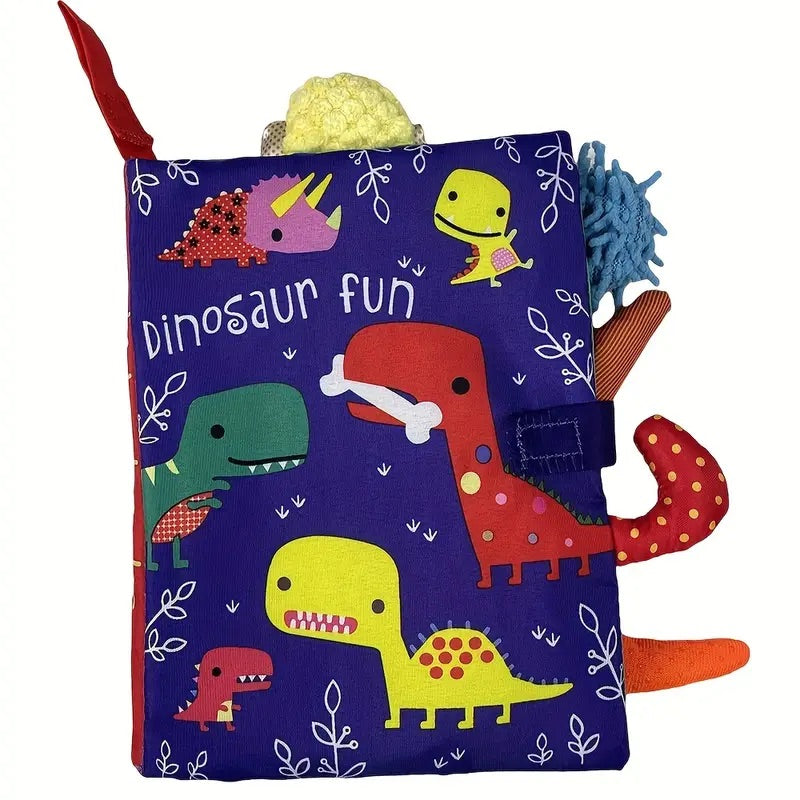 3D Animal Tails Cloth Book - Dinosaur-themed Montessori-inspired sensory book for toddlers, featuring interactive dinosaur tails for tactile exploration and early learning.