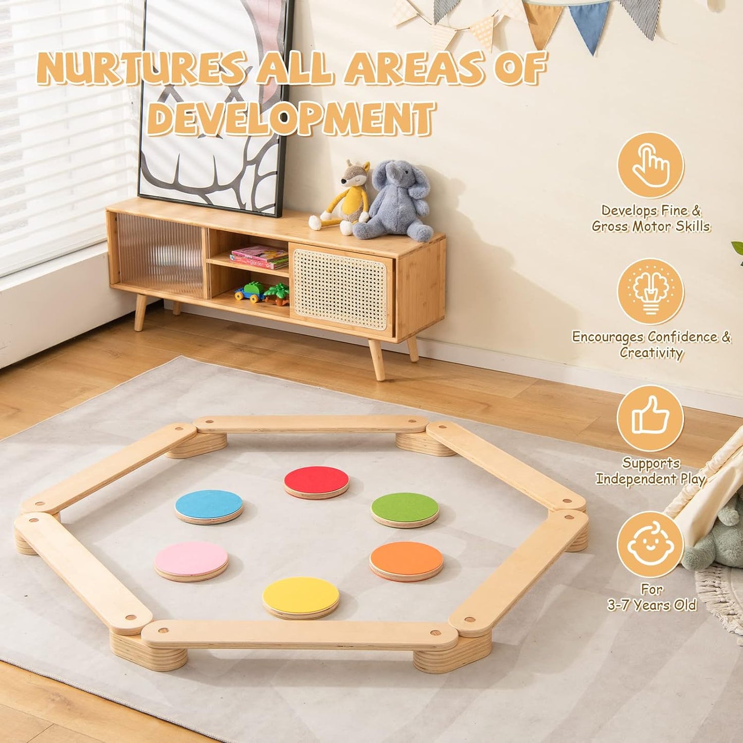 Montessori Wooden Balance Beams with Stepping Stones Set