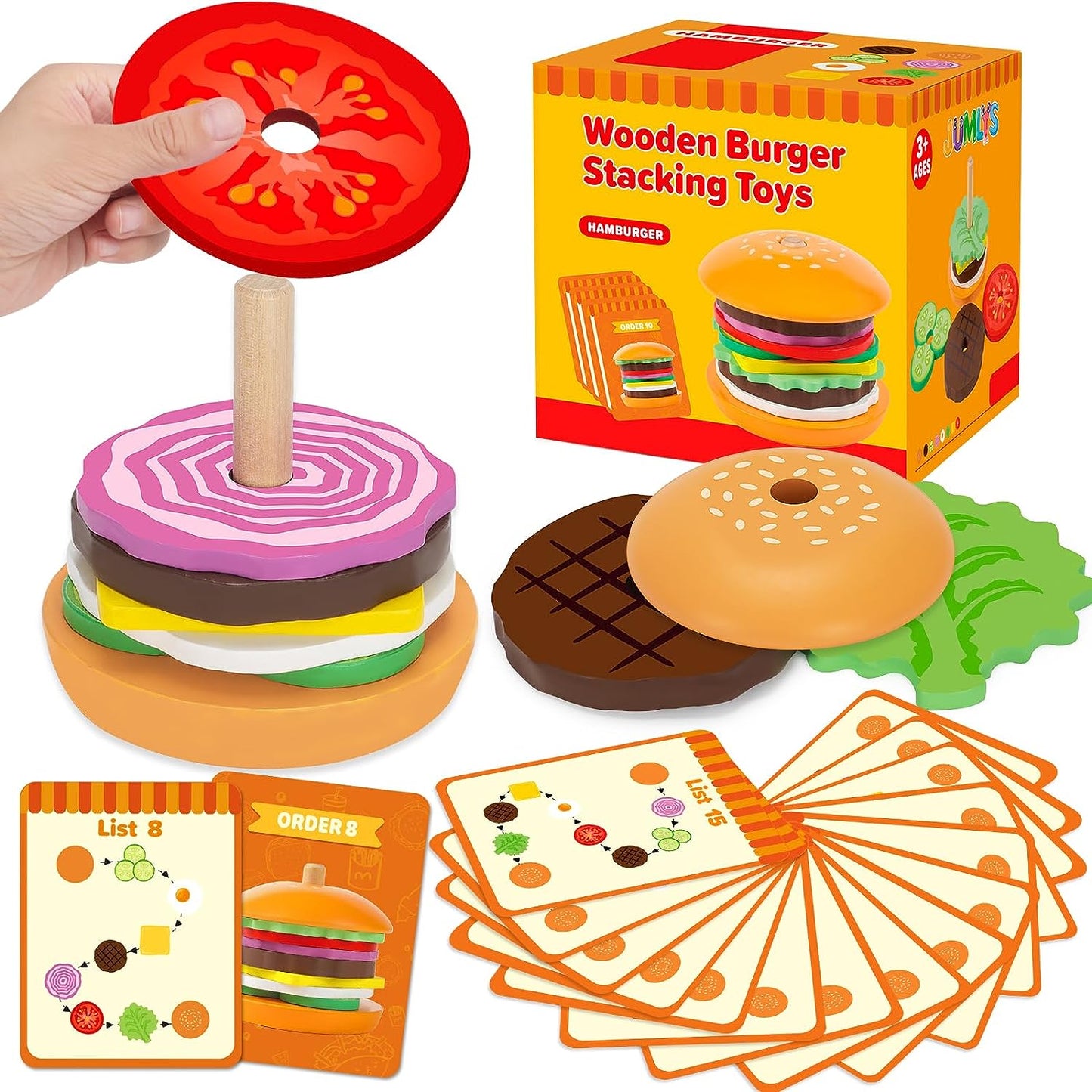 Wooden Burger Stacking Toy (15 activity cards)