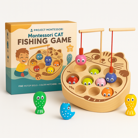 Montessori Cat Wooden Fishing Game