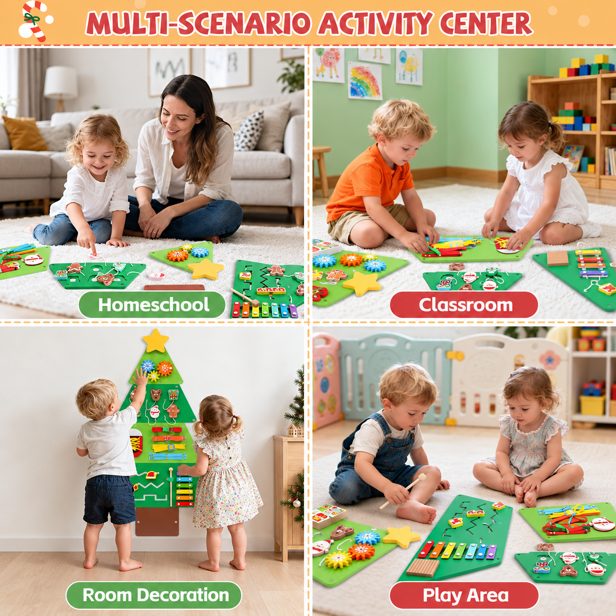Montessori Wooden Christmas Tree Busy Board