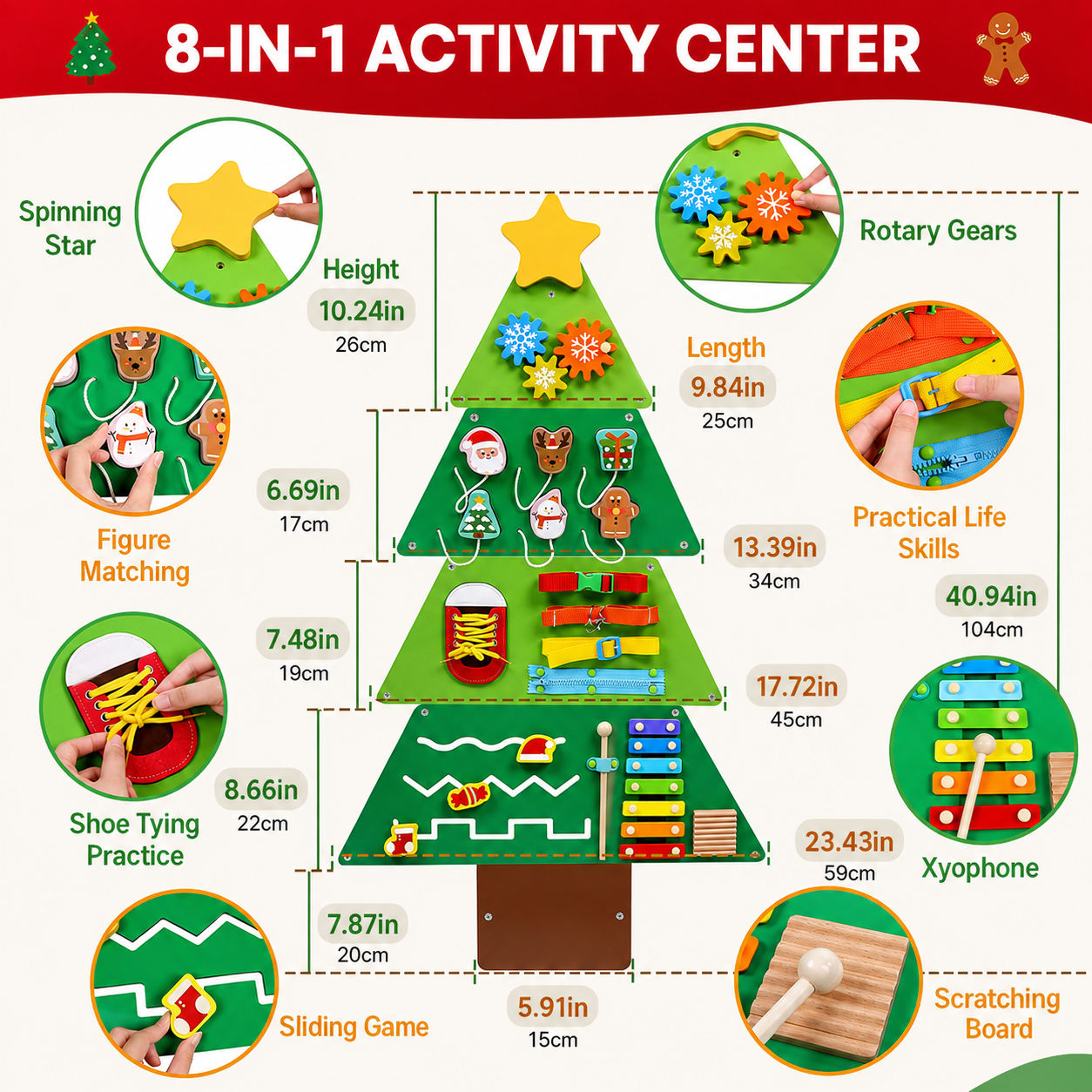 Montessori Wooden Christmas Tree Busy Board