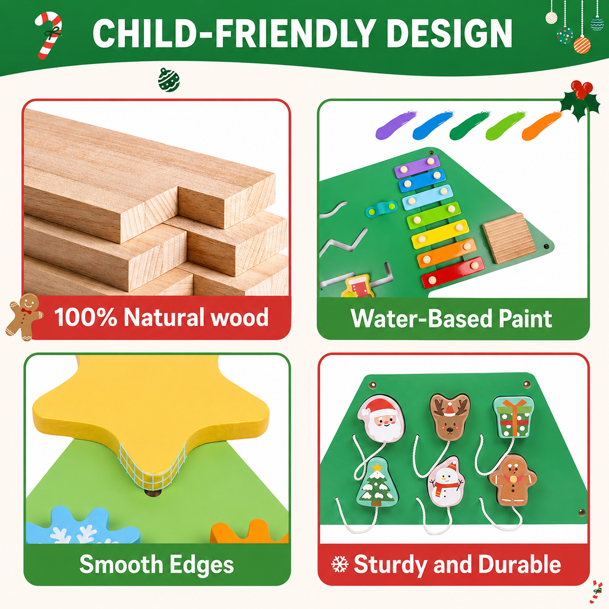 Montessori Wooden Christmas Tree Busy Board