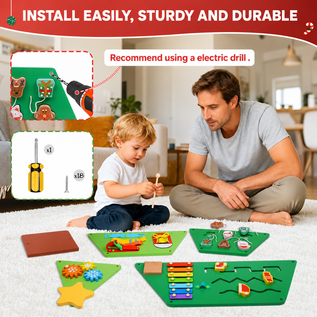 Montessori Wooden Christmas Tree Busy Board