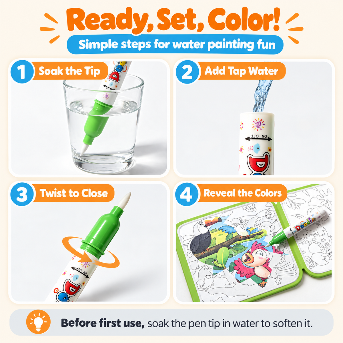 Montessori Magic Water Coloring Books (4-Pack)
