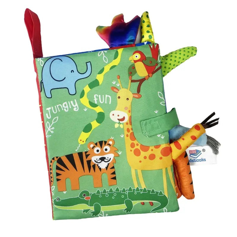 3D Animal Tails Cloth Book - Interactive Montessori-inspired jungle-themed sensory book for toddlers, featuring fun animal tails for tactile exploration and early learning.