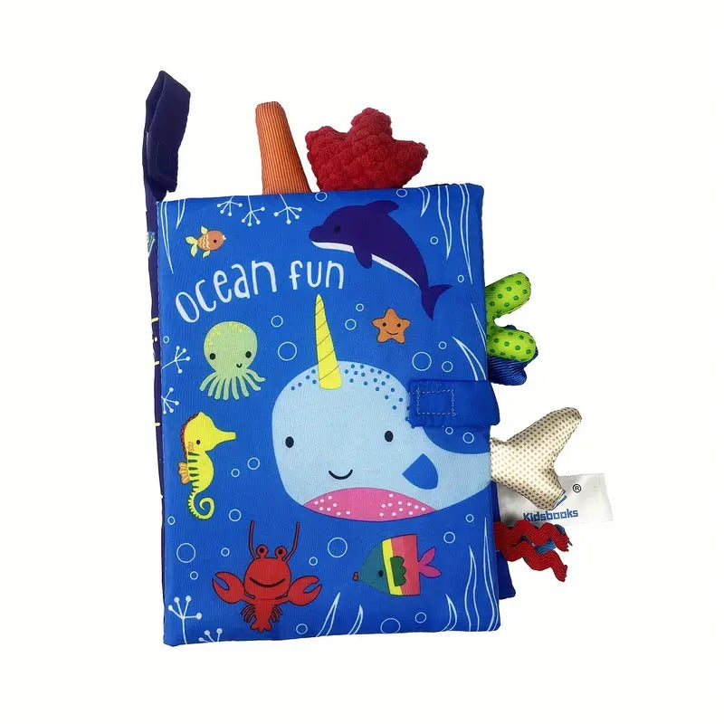 3D Animal Tails Cloth Book - Montessori-inspired ocean-themed sensory book for toddlers, featuring interactive sea creature tails for early learning and tactile exploration.