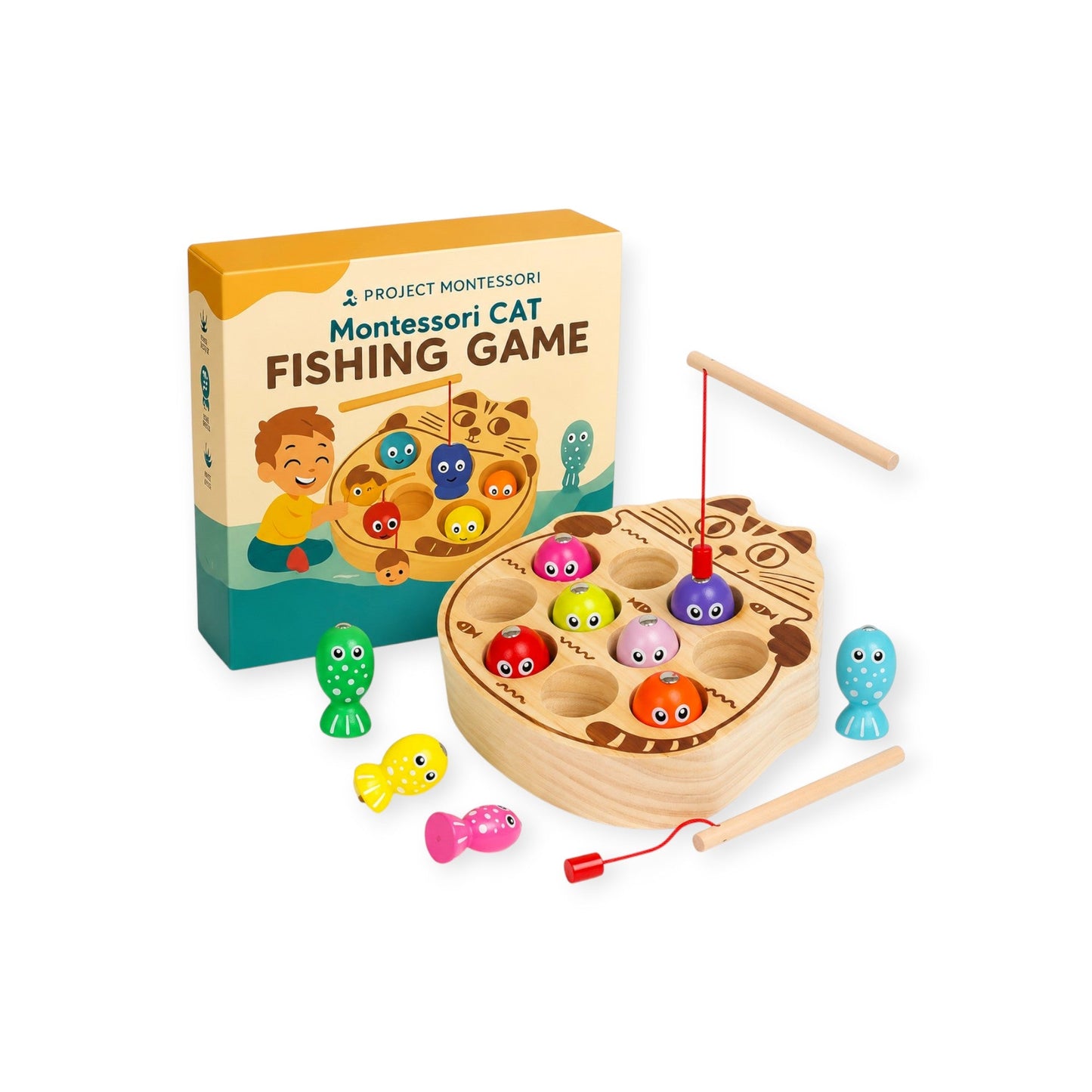 Montessori Cat Wooden Fishing Game - Project Montessori