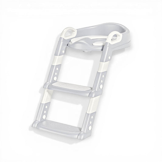 Montessori potty trainer toilet seat with step ladder for toddlers, gray adjustable toilet training seat with non-slip steps and handles, potty training toilet seat for kids aged 18 months and up.