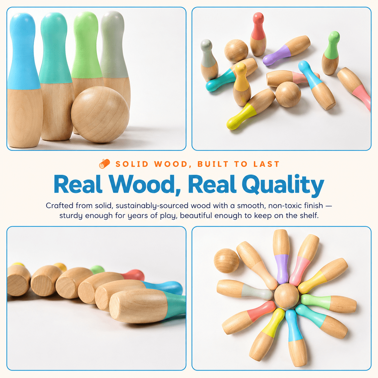 Montessori Rainbow Wooden Bowling Set - Project Montessori