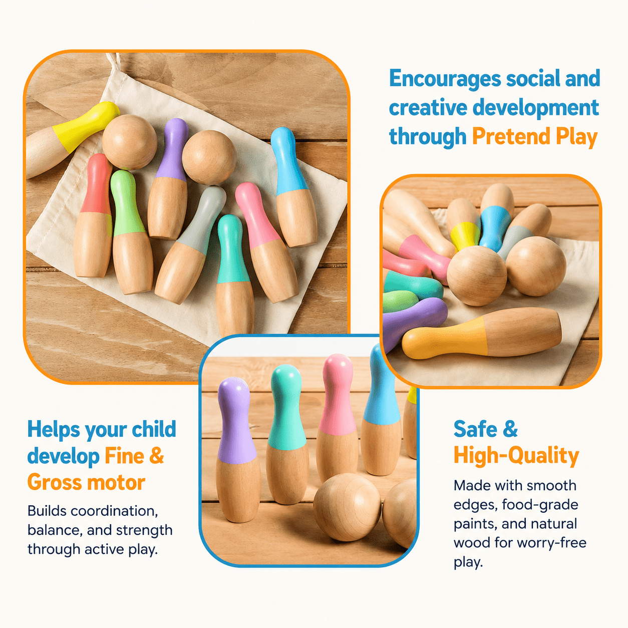 Montessori Rainbow Wooden Bowling Set - Project Montessori