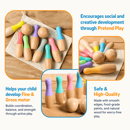 Montessori Rainbow Wooden Bowling Set - Project Montessori