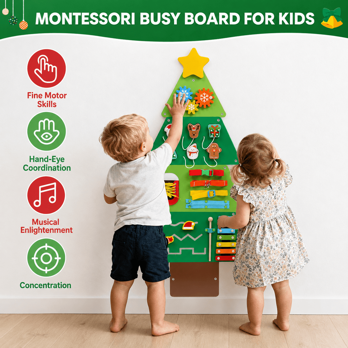 Montessori Wooden Christmas Tree Busy Board - Project Montessori