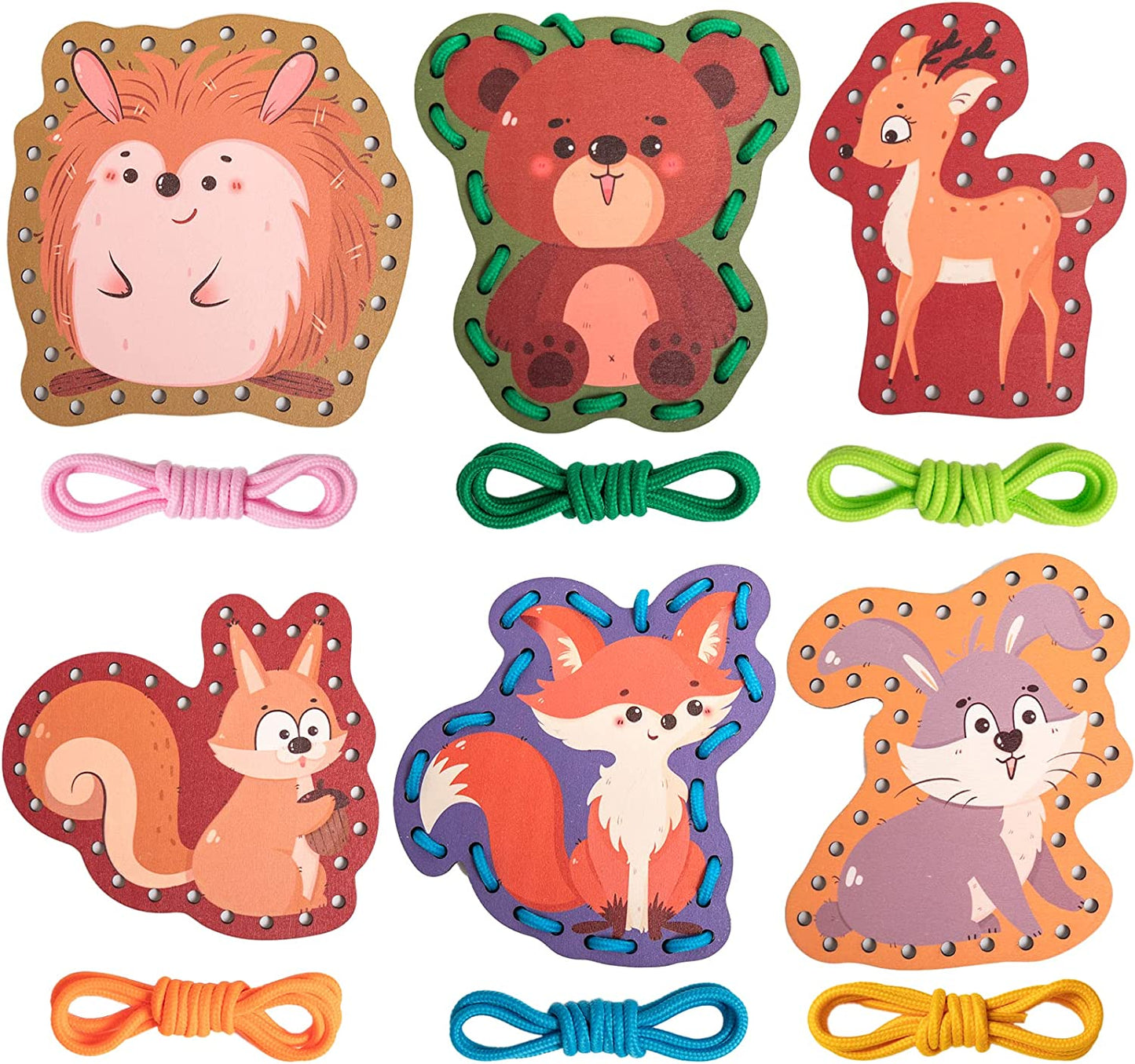 Montessori Wooden Forest Animals Lacing Cards (6 Pack)